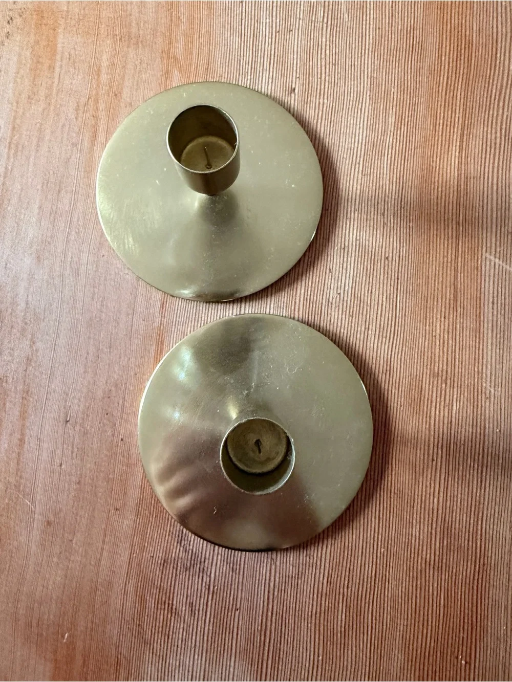Minimalist Round Brass Candle Holders - Pair